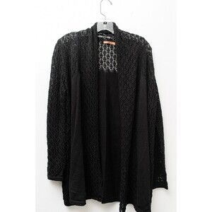 Belldini Cardigan open weave 1X plus Black cotton viscose Fall Sweater